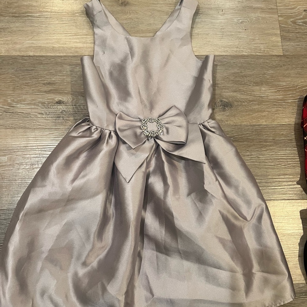 Zunie Shimmering Silver Kids Dress with Jewel Bow